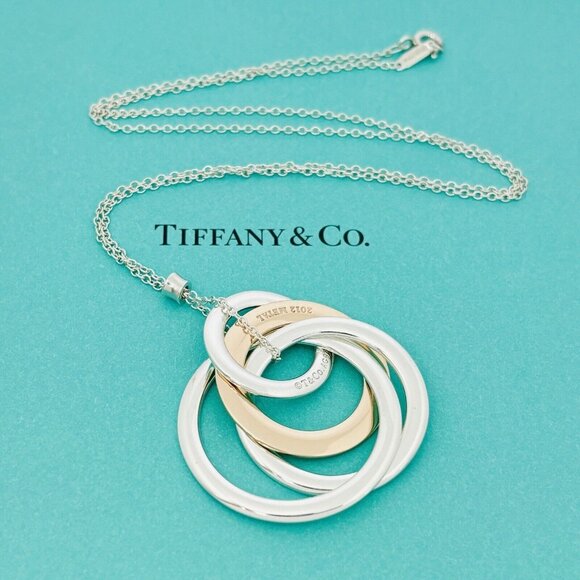 20" Tiffany 1837 4 Four Interlocking Circles Pendant Necklace in Silver & Rubedo - Picture 3 of 7